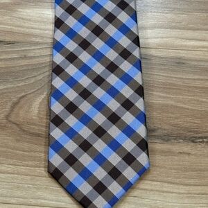 Bruno Piattelli Men’s Silk Tie 3 3/8” Plaid Blue Brown China